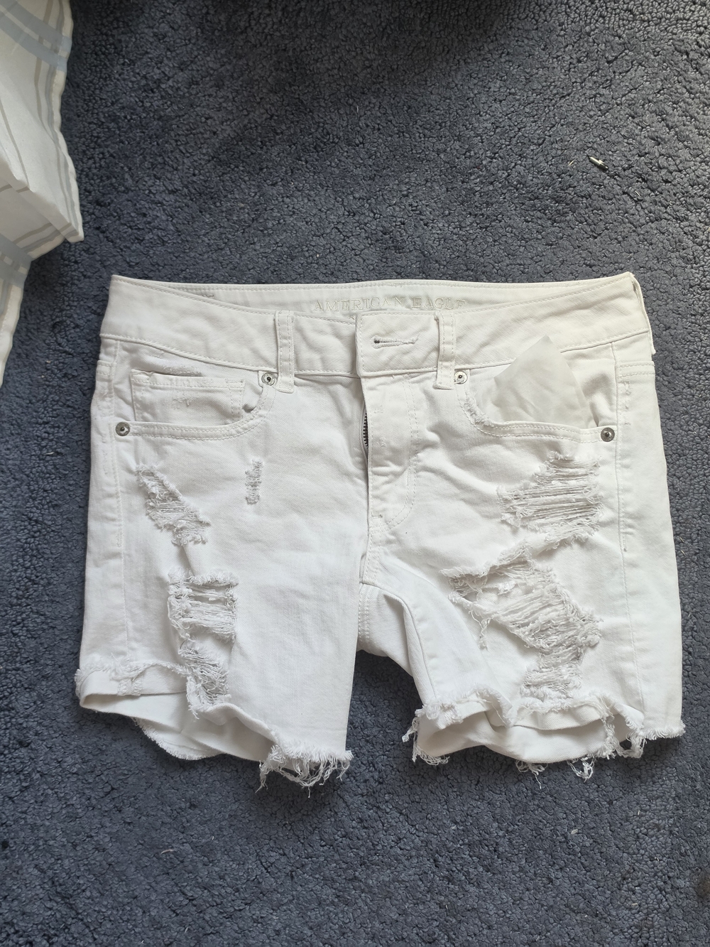 American Eagle Outfitters White Distressed Jean Shorts